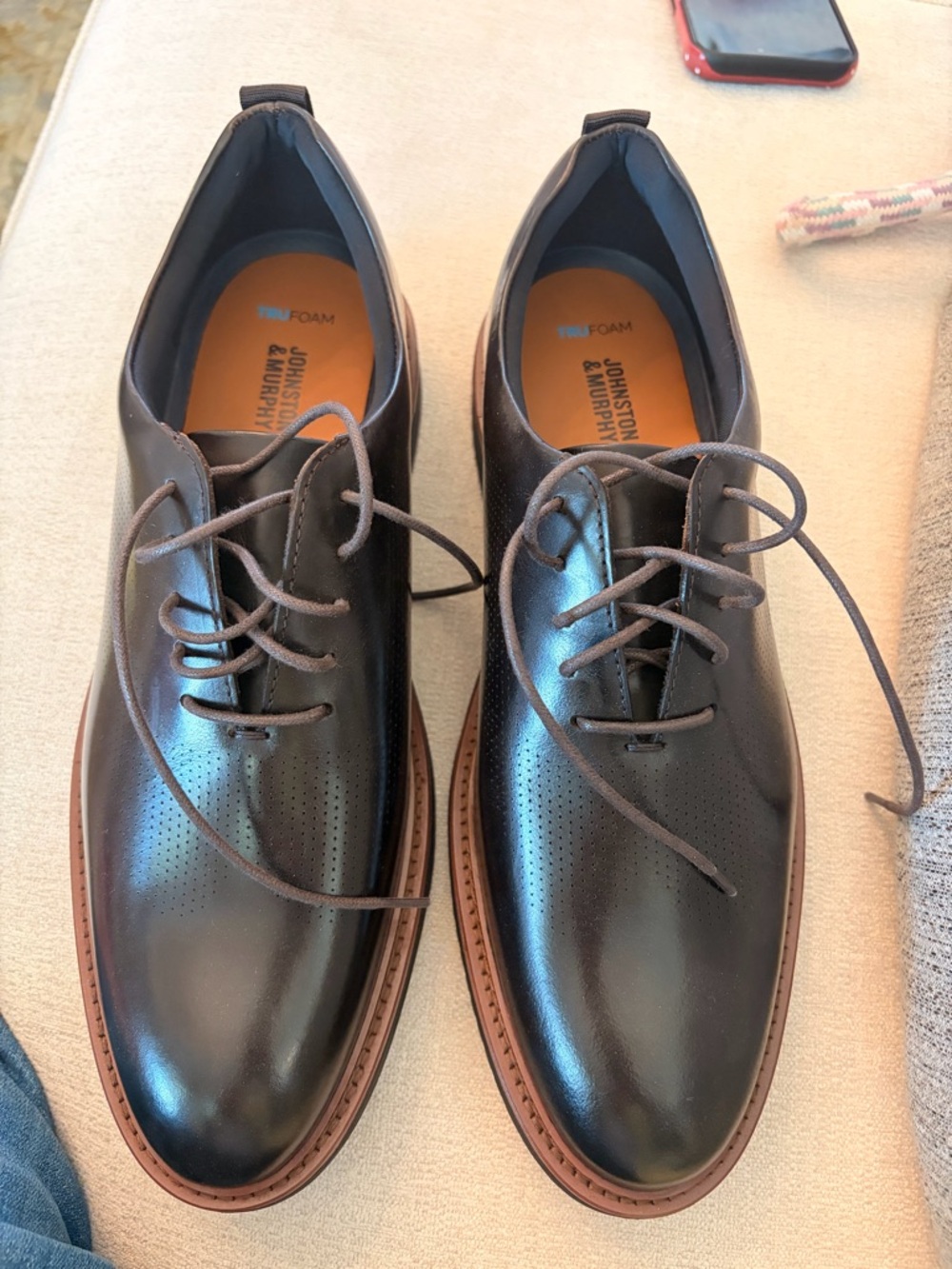 NWOT Johnston & Murphy Black Leather Derby Shoes with Brown